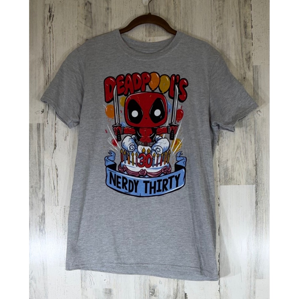 Funko Pop Marvel Deadpool T-Shirt Medium Gray Nerdy Thirty 30th Anniversary